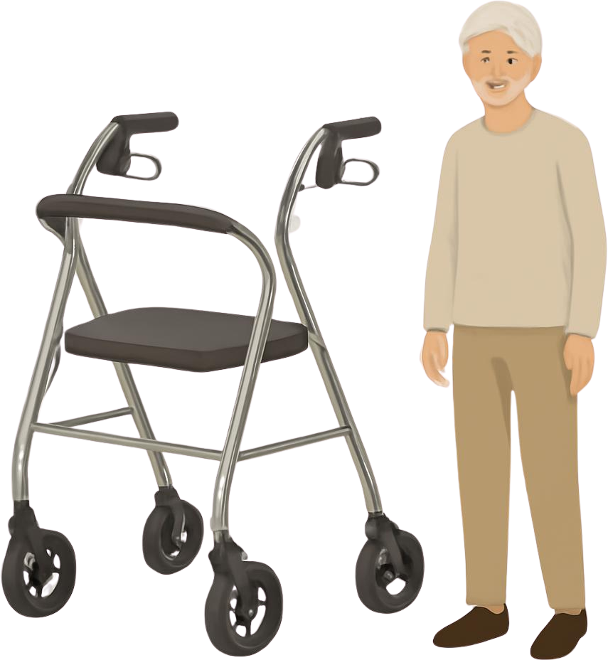 Andador com quatro rodas (rollator).