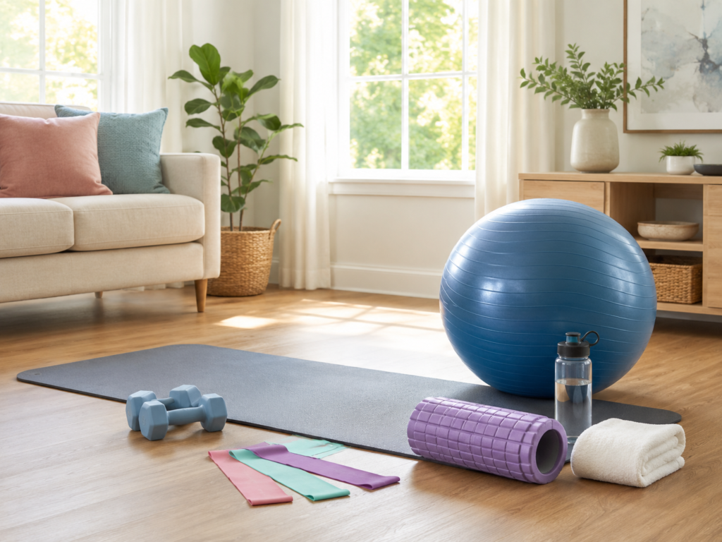 Equipamentos essenciais para retomada de exercícios pós-parto.
